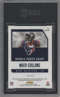 Nico Collins from the 2021 Panini Phoenix set featuring a Prime Yellow parallel graded by SGC and given an overall grade of 9.5.
