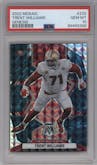 Trent Williams from the 2022 Panini Mosaic set featuring a Genesis parallel graded by PSA and given an overall grade of 10.