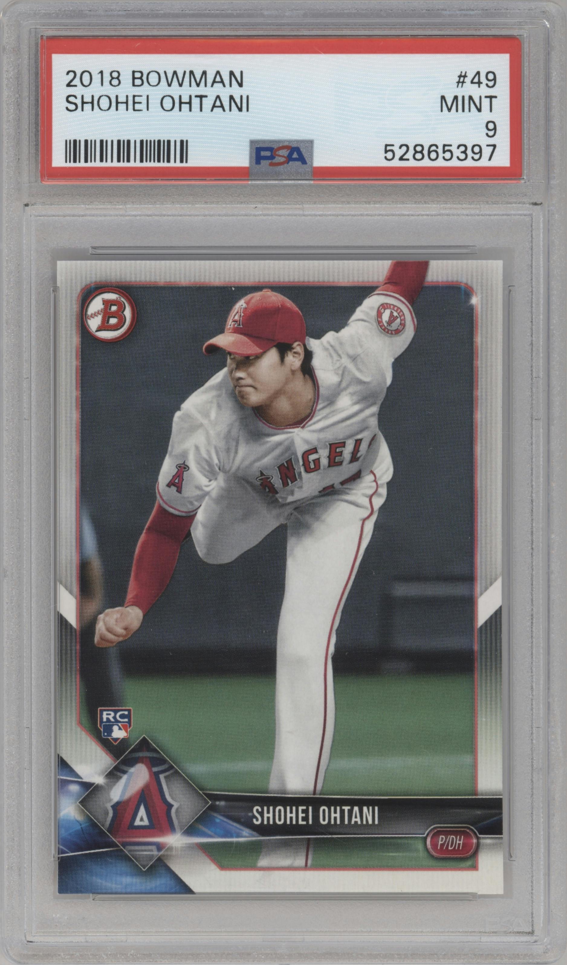 Shohei Ohtani from the 2018 Bowman set graded by PSA and given an overall grade of 9.
