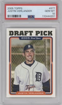Justin Verlander  from the 2005 Topps set graded by PSA and given an overall grade of 10.