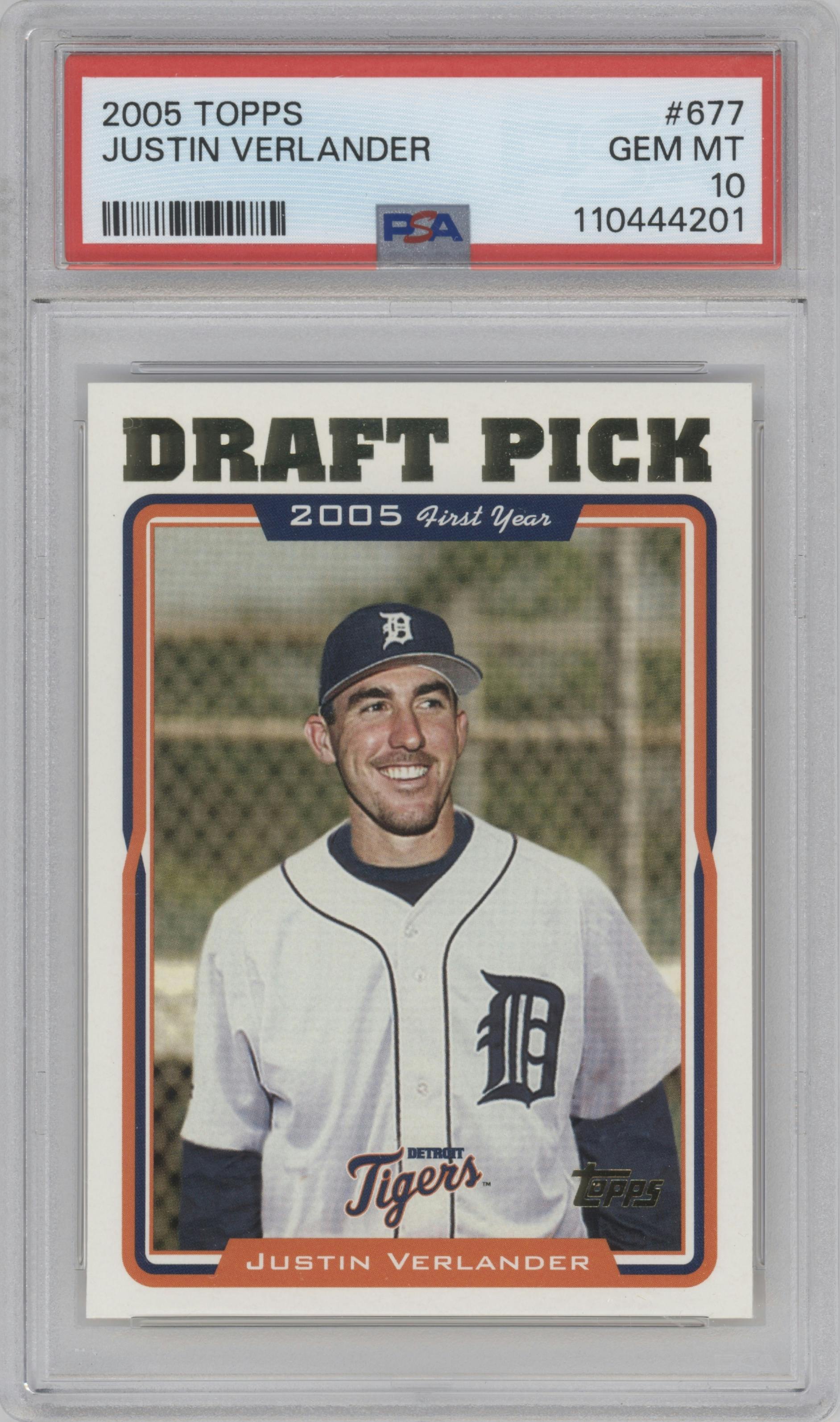 Justin Verlander  from the 2005 Topps set graded by PSA and given an overall grade of 10.