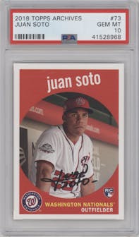 Juan Soto from the 2018 Topps Archives set graded by PSA and given an overall grade of 10.