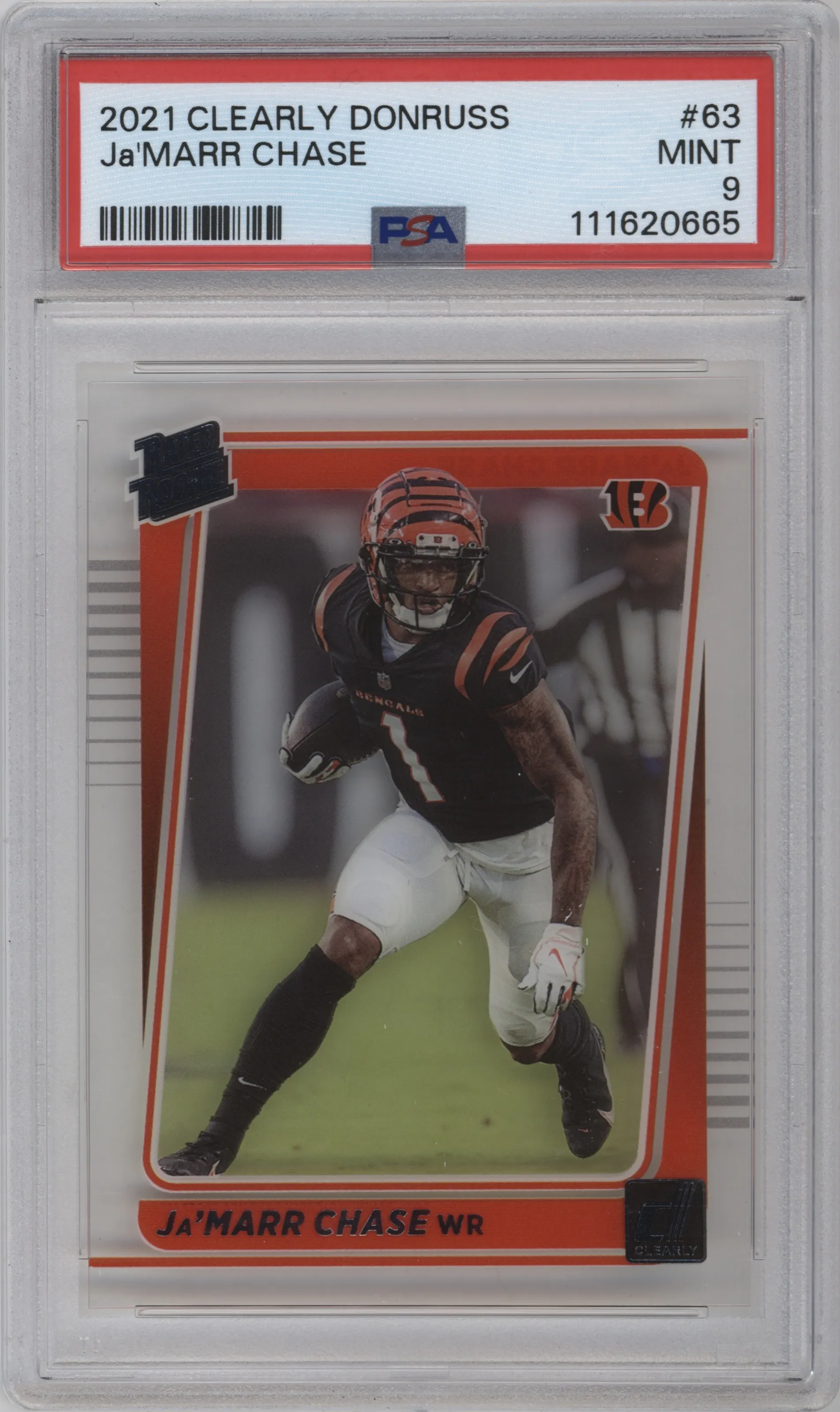 2021 Panini Clearly Donruss Rated Rookie Ja'Marr Chase PSA 9