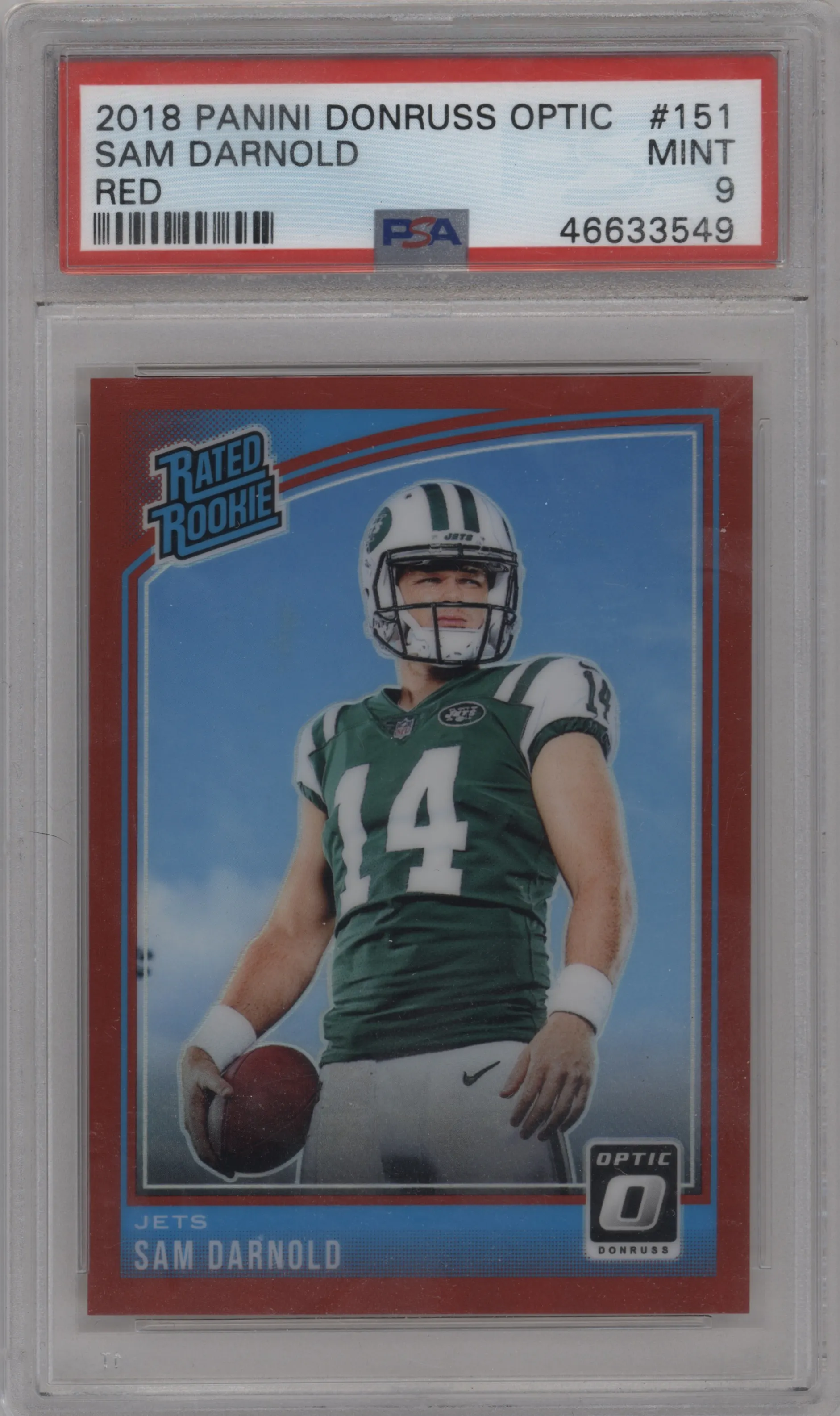 2018 Panini Donruss Optic Rated Rookie Sam Darnold Red PSA 9