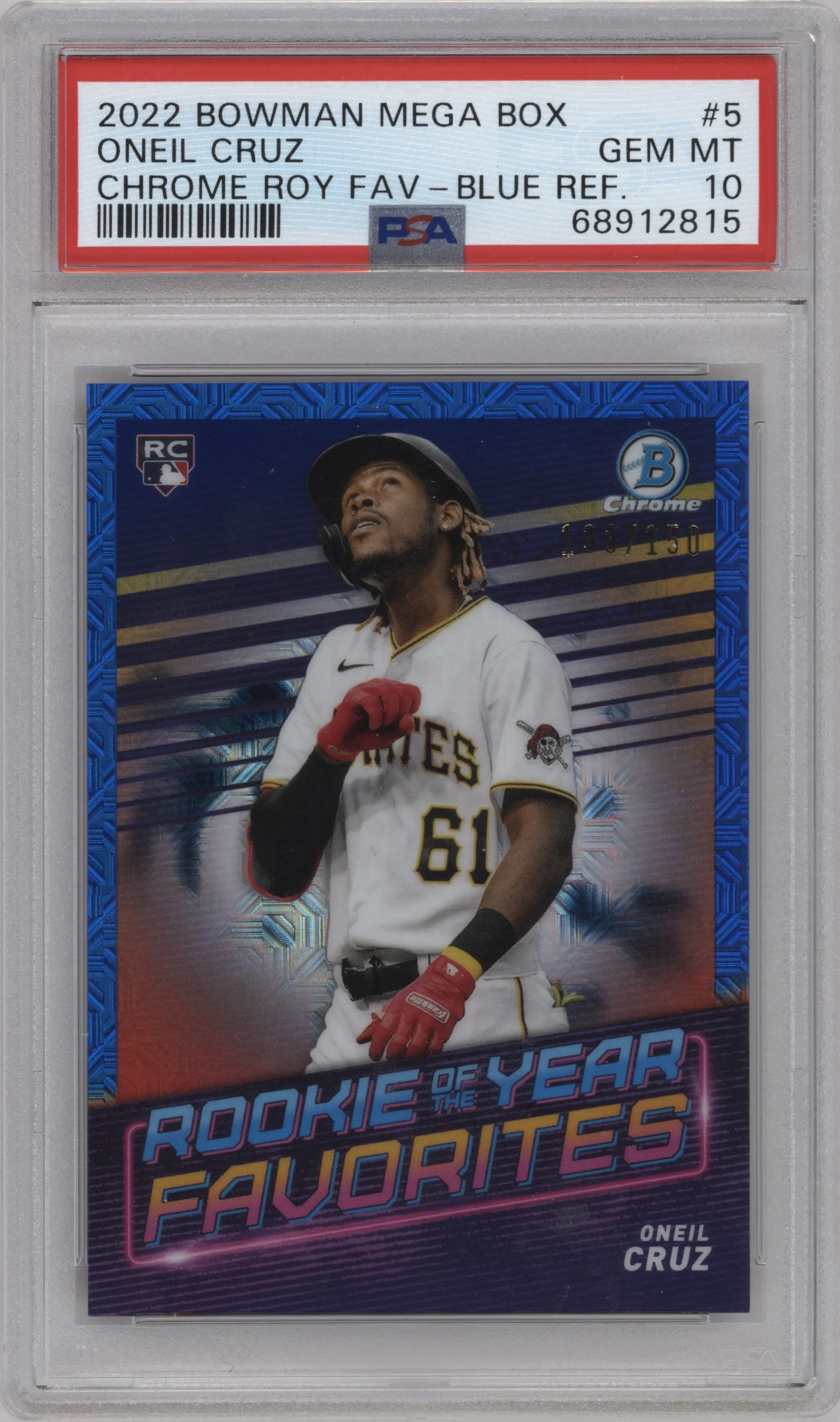 2022 Bowman Mega Box ROTY Favorites Oneil Cruz Blue Refractor PSA 10