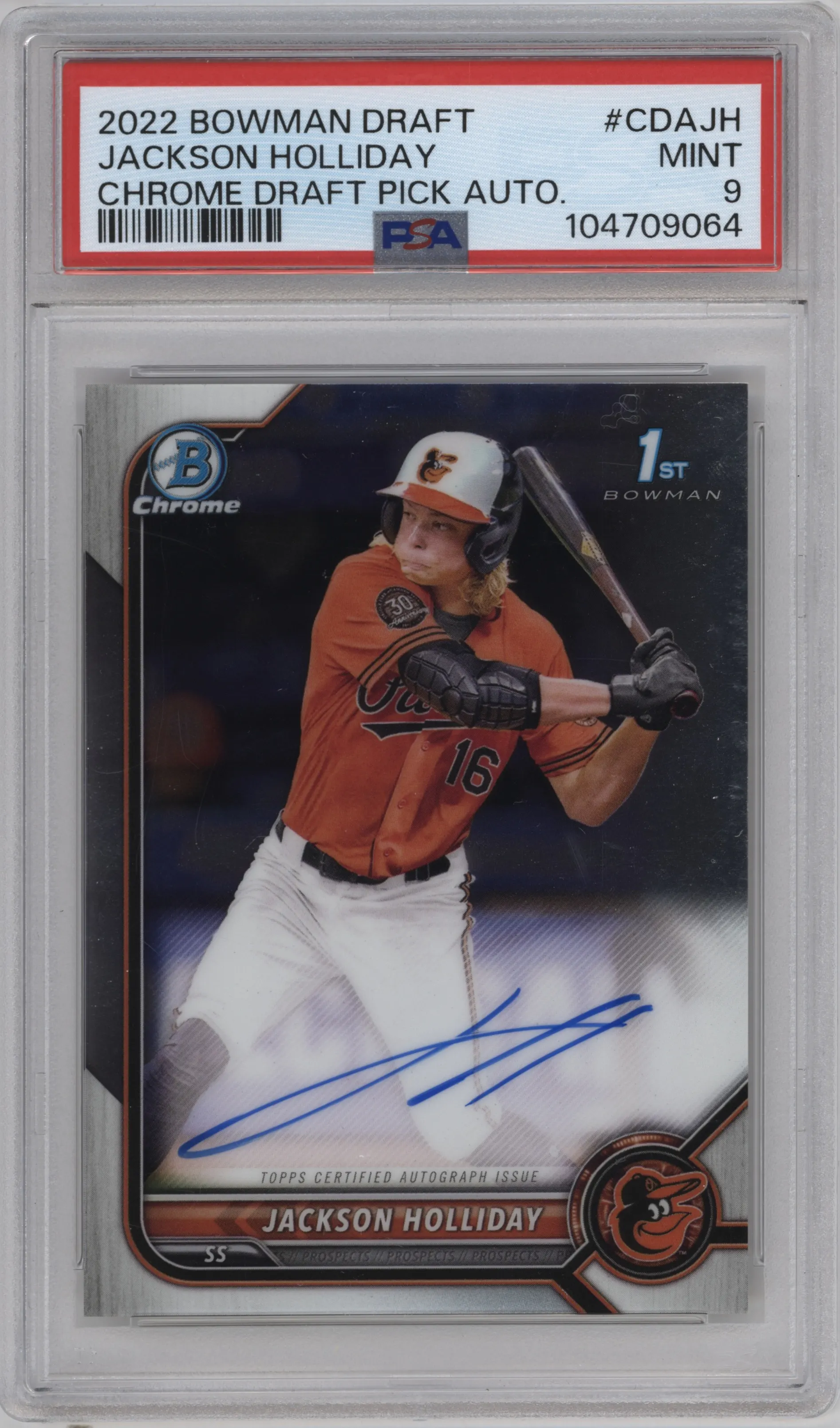 2022 Bowman Draft Chr.DP Auto Jackson Holliday #CDA-JH PSA 9