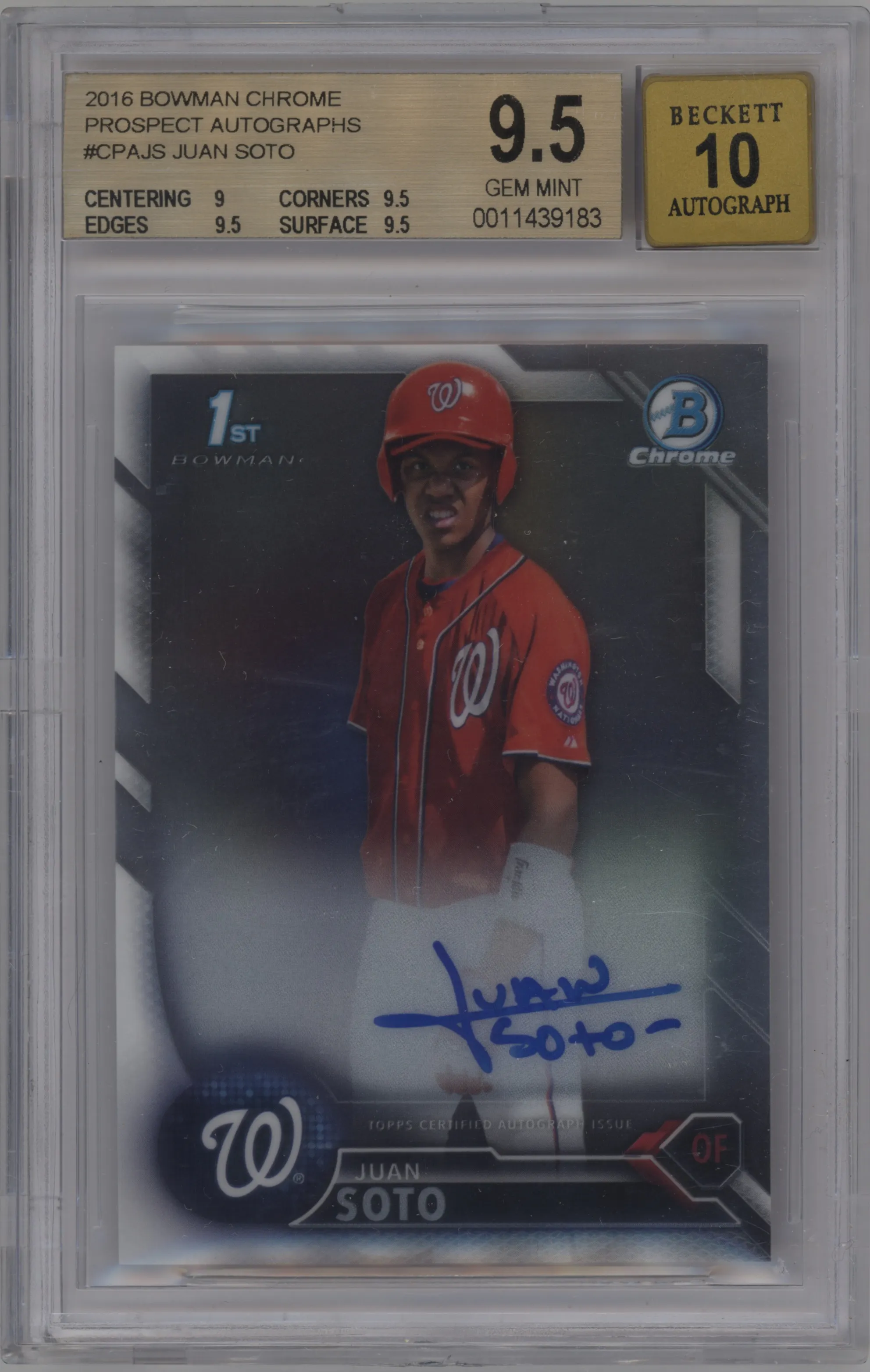 2016 Bowman Chrome Pros.Auto Juan Soto BGS 9.5