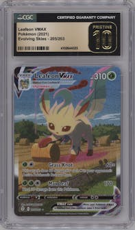 Leafeon VMAX from the 2021 Pokemon SWSH set graded by CSG and given an overall grade of 10.