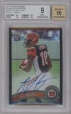 A.J. Green from the 2011 Topps Chrome set featuring a Black Refractor parallel graded by Beckett and given an overall grade of 9.