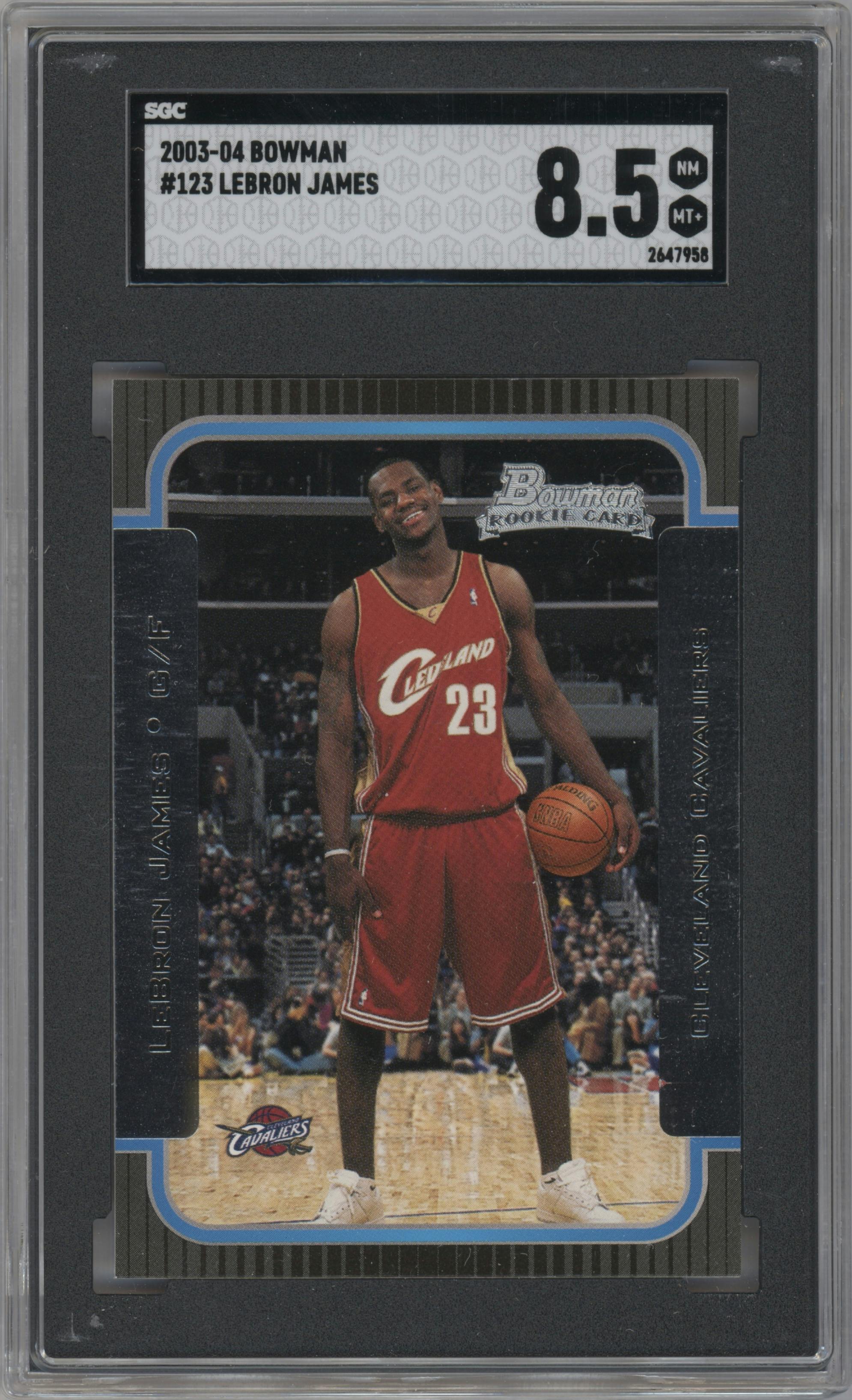 LeBron James  from the 2003-04 Bowman set graded by SGC and given an overall grade of 8.5.