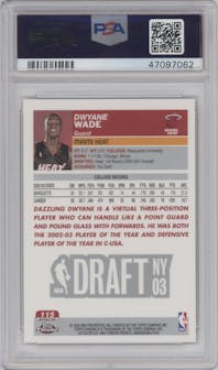 Dwyane Wade from the 2003-04 Topps Chrome set featuring a Refractor parallel graded by PSA and given an overall grade of 9.