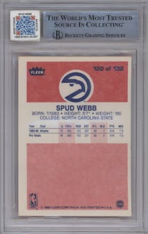 Spud Webb from the 1986-87 Fleer set featuring a JF-Game Used Patch parallel graded by Beckett.