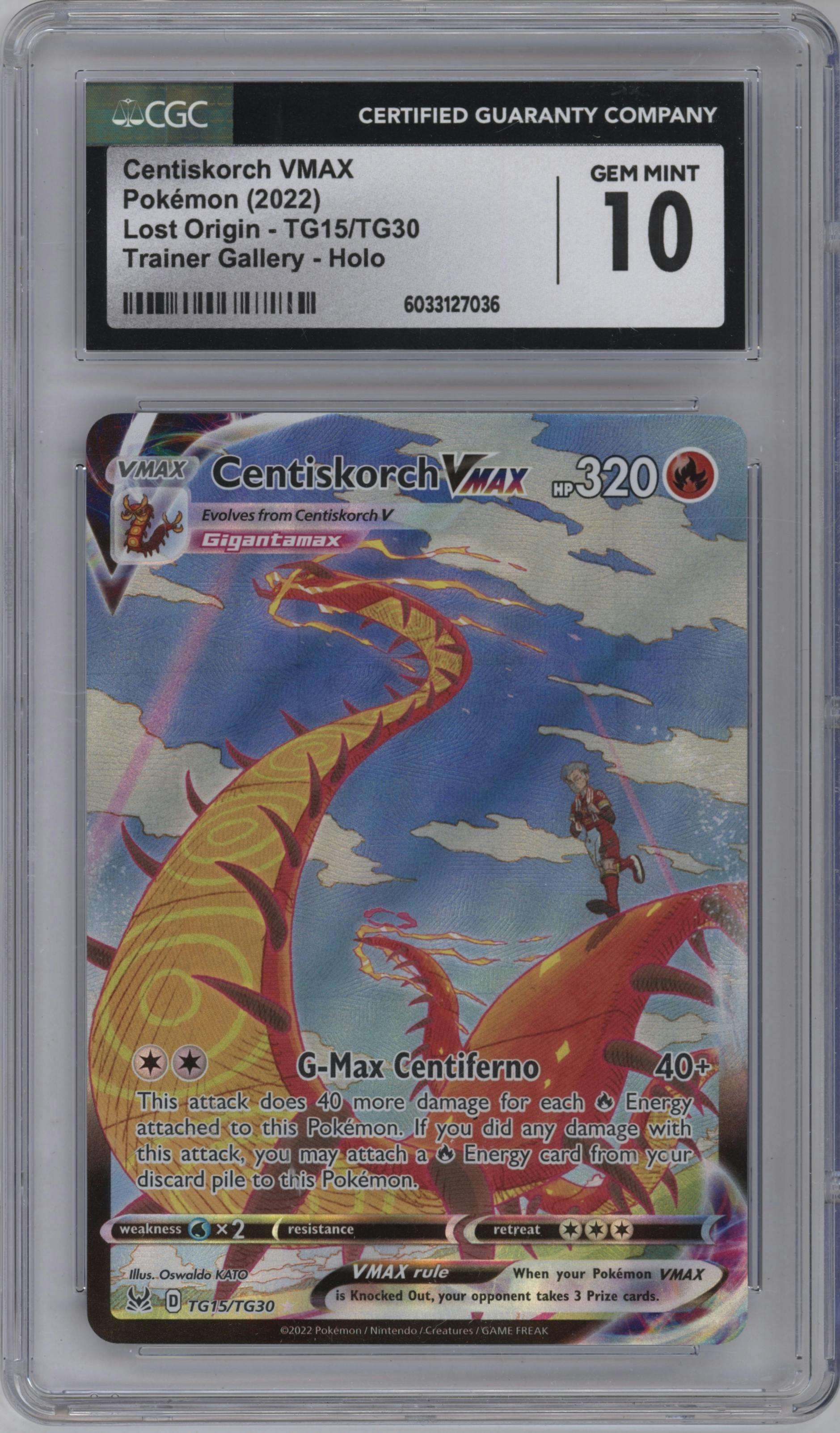 Centiskorch VMAX from the 2022 Pokemon SWSH set graded by CSG and given an overall grade of 10.