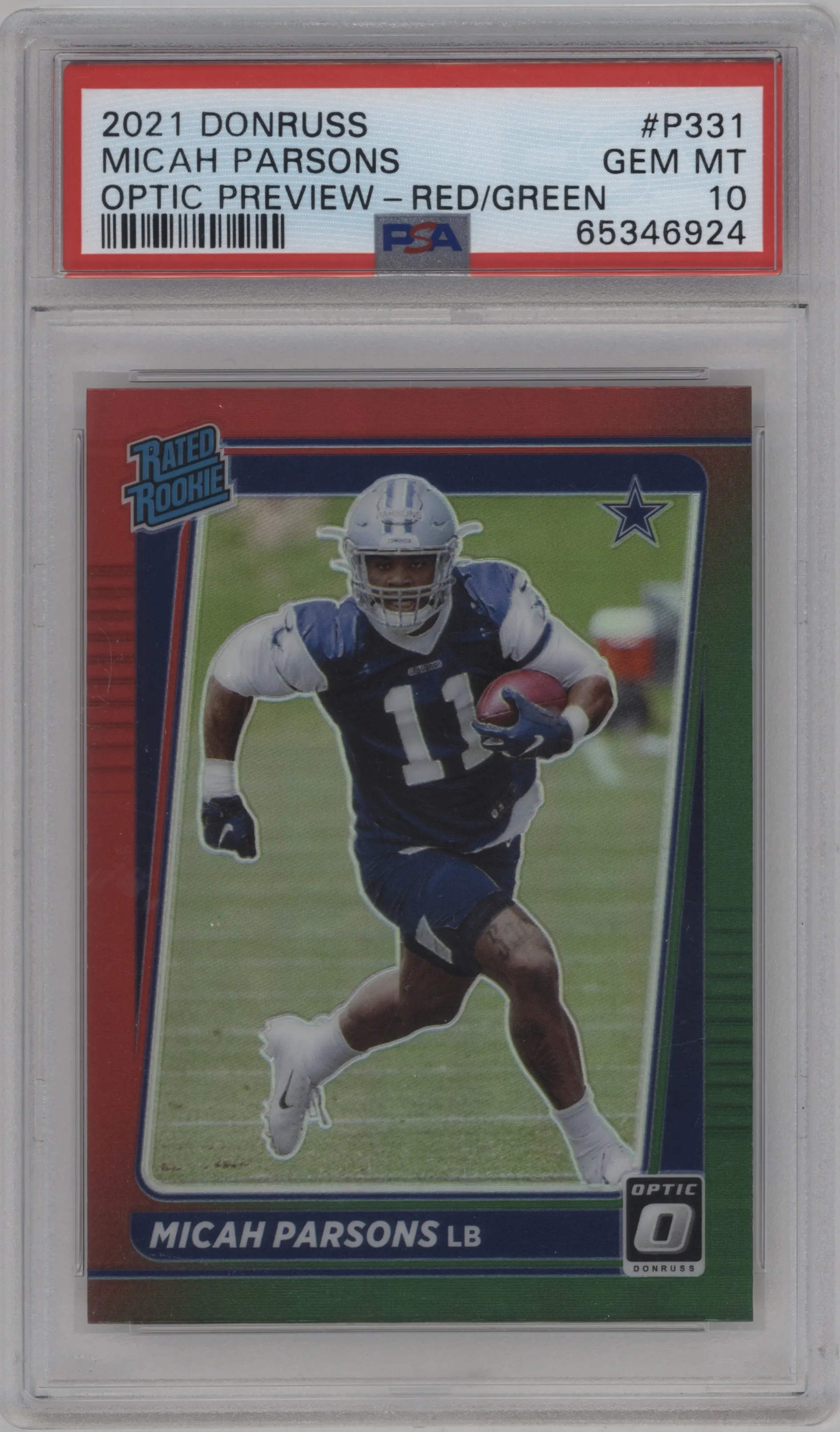 2021 Panini Donruss RR Optic Prev. Micah Parsons Red/Green #P-331 PSA 10