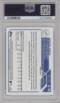 Michael Busch from the 2023 Topps Chrome Update set featuring a Green Refractor parallel graded by PSA and given an overall grade of 10.