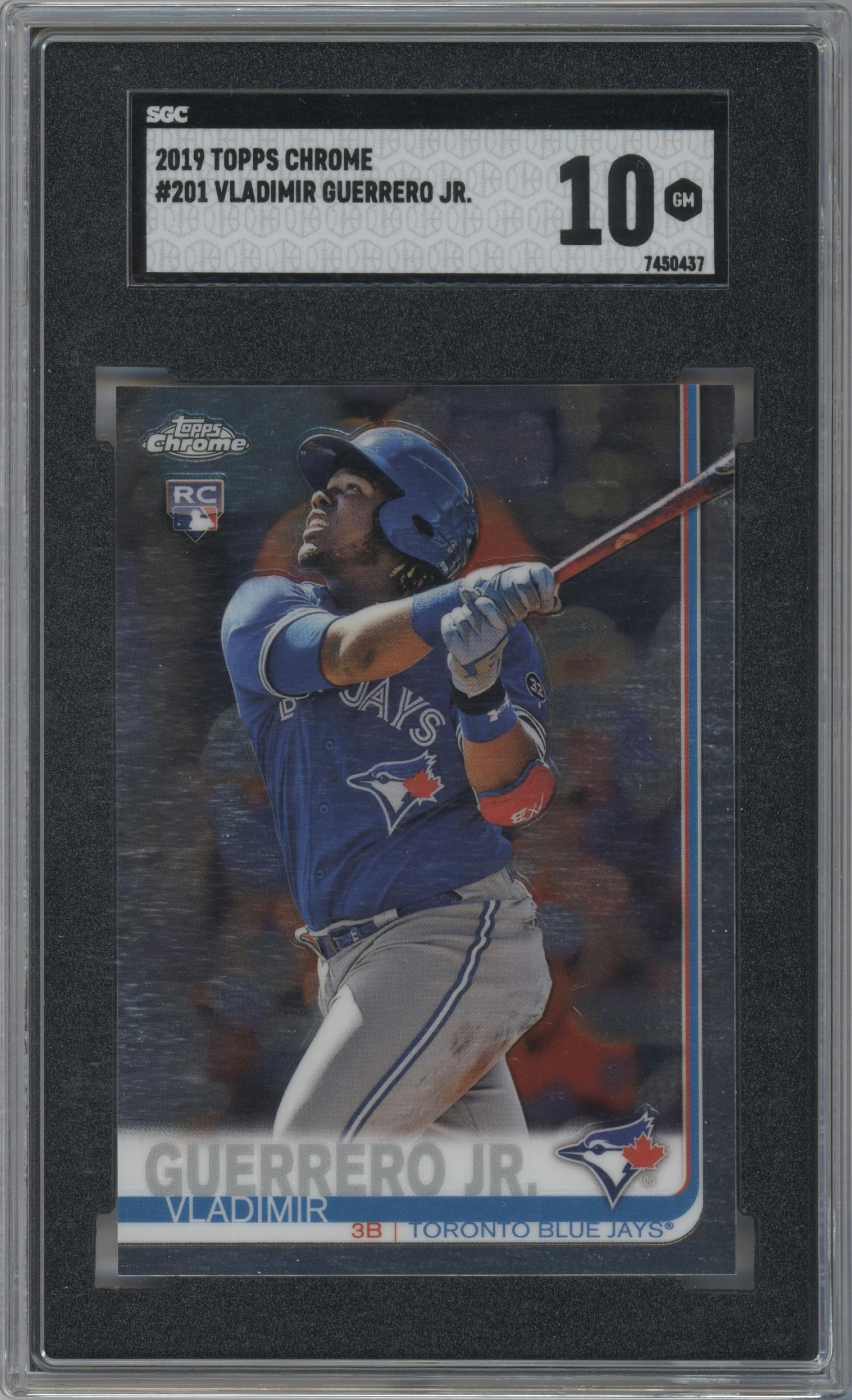 Vladimir Guerrero Jr. from the 2019 Topps Chrome set graded by SGC and given an overall grade of 10.