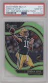 Jordan Love from the 2020 Panini Select set featuring a Die-Cut Neon Green parallel graded by PSA and given an overall grade of 10.