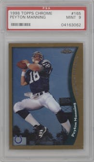 Peyton Manning from the 1998 Topps Chrome set graded by PSA and given an overall grade of 9.