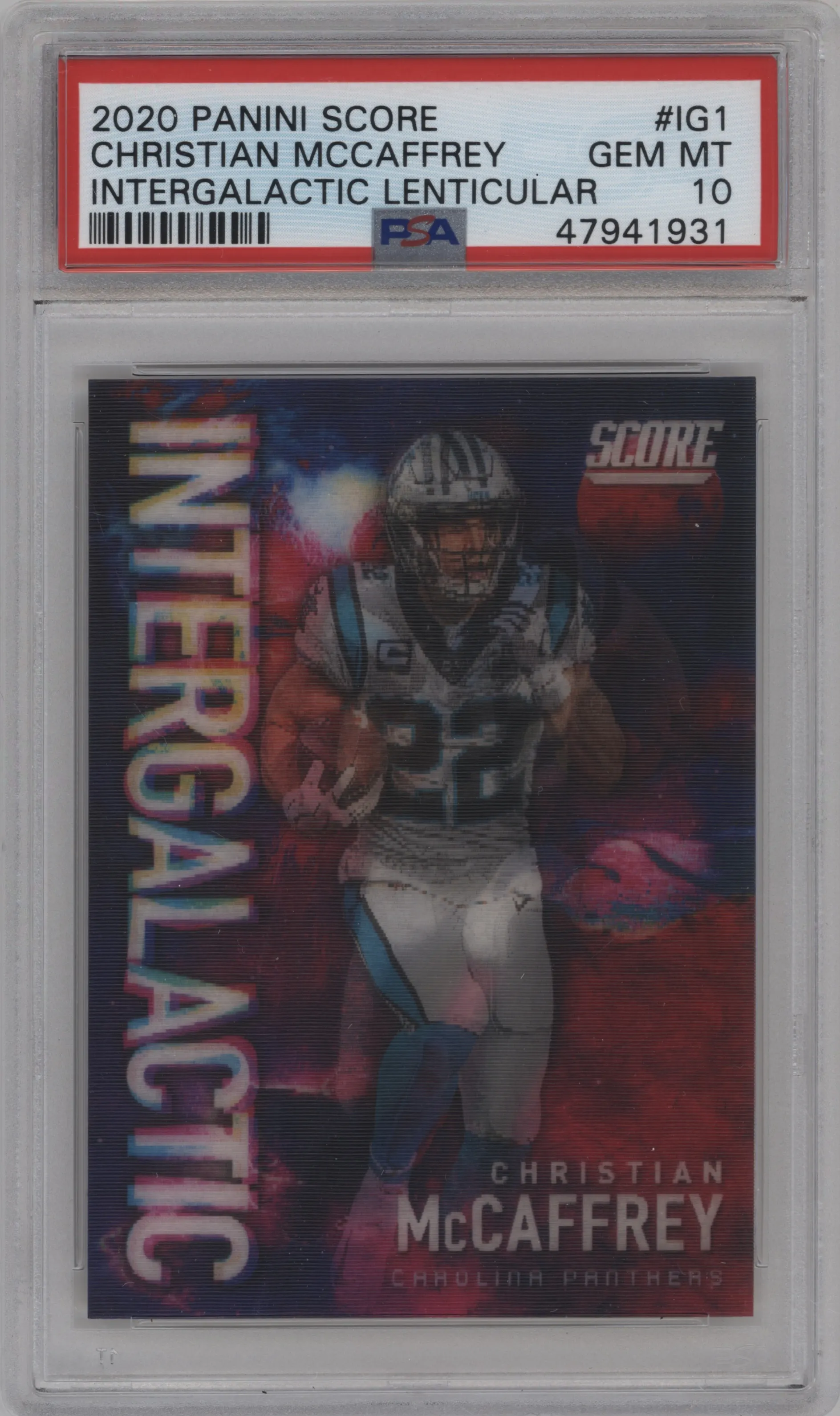 2020 Panini Score Intergalactic Lenticular Christian McCaffrey PSA 10