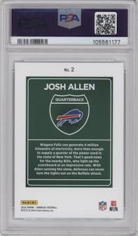 Josh Allen from the 2024 Donruss set graded by PSA and given an overall grade of 9.