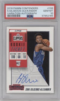 Shai Gilgeous-Alexander from the 2018-19 Panini Contenders set graded by PSA and given an overall grade of 10.