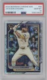 Jackson Chourio from the 2024 Bowman Chrome Mega Box set graded by PSA and given an overall grade of 10.
