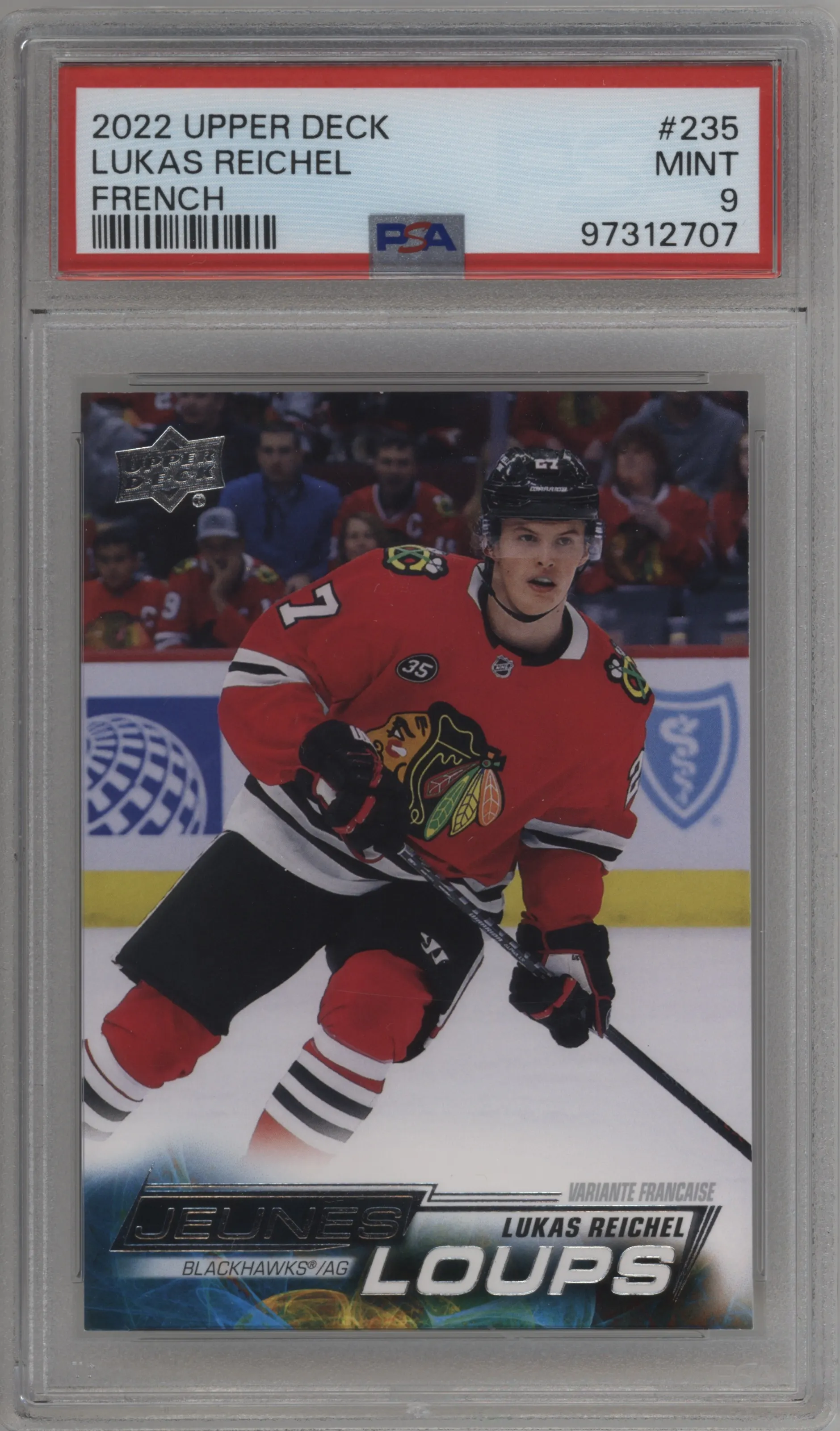2022 Upper Deck Young Guns French Var. Lukas Reichel #235 PSA 9