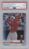 Shohei Ohtani from the 2019 Topps Chrome set featuring a Prism Refractor  parallel graded by PSA and given an overall grade of 9.