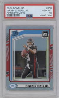 Michael Penix Jr.  from the 2024 Donruss set graded by PSA and given an overall grade of 10.