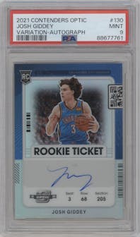 Josh Giddey from the 2021-22 Panini Contenders Optic set graded by PSA and given an overall grade of 9.