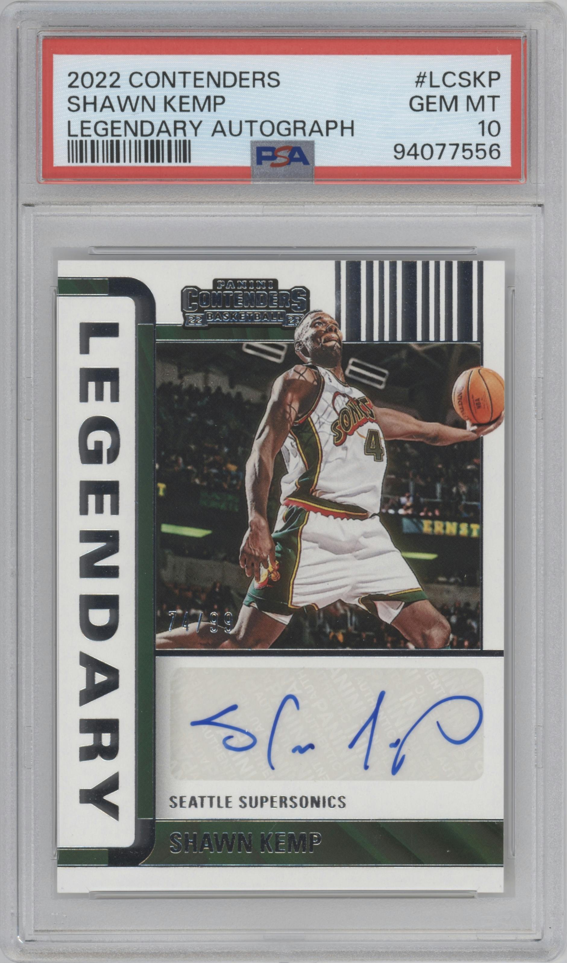 Shawn Kemp from the 2022-23 Panini Contenders set graded by PSA and given an overall grade of 10.