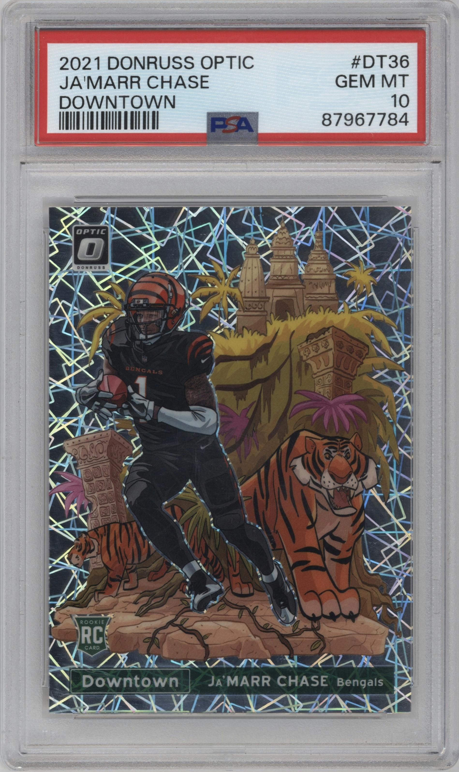 Ja'Marr Chase from the 2021 Panini Donruss Optic set graded by PSA and given an overall grade of 10.