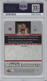 LeBron James from the 2003-04 Upper Deck Rookie Exclusives set graded by PSA and given an overall grade of 8.