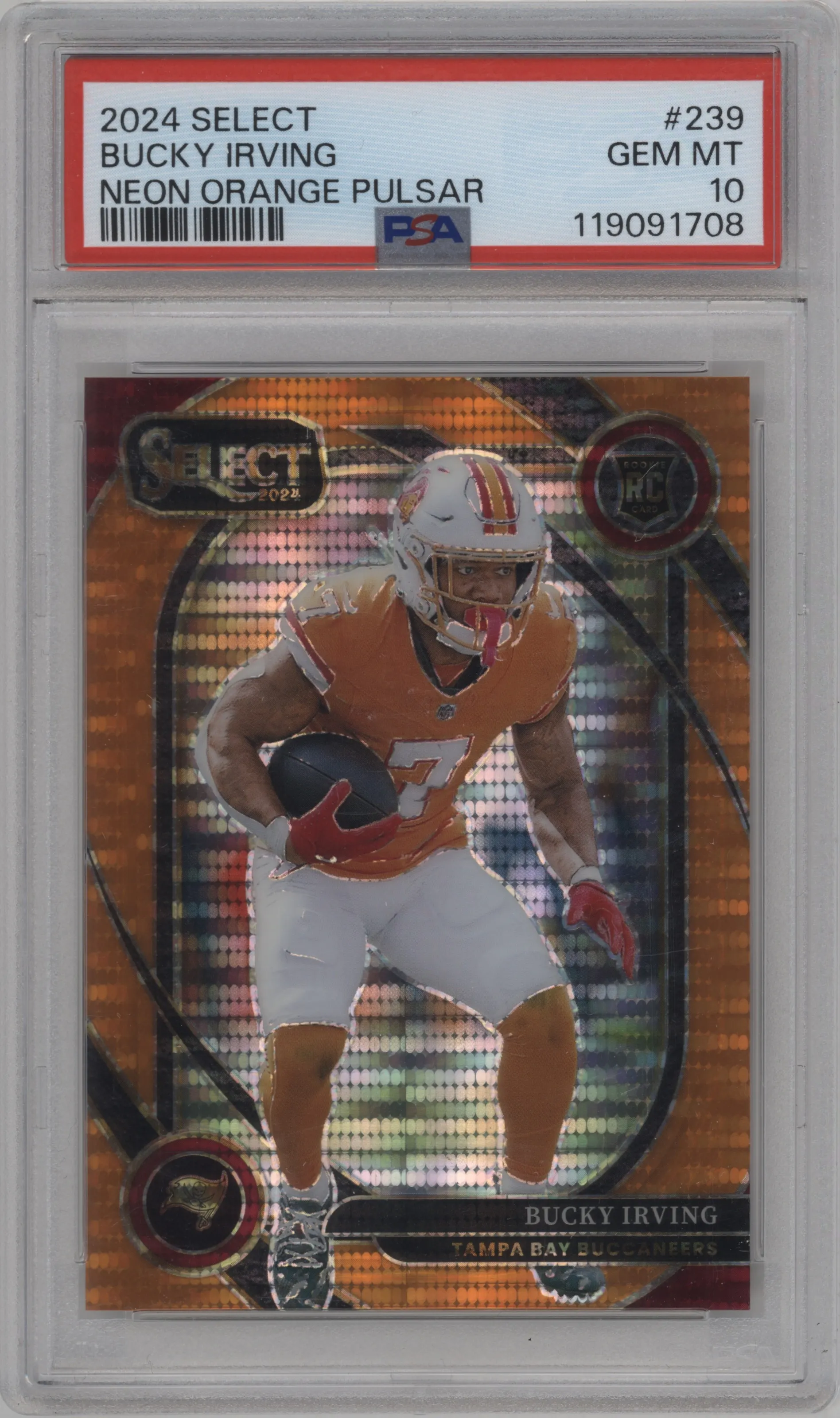 2024 Panini Select Club Lvl. Bucky Irving Neon Orange Pulsar #239 PSA 10