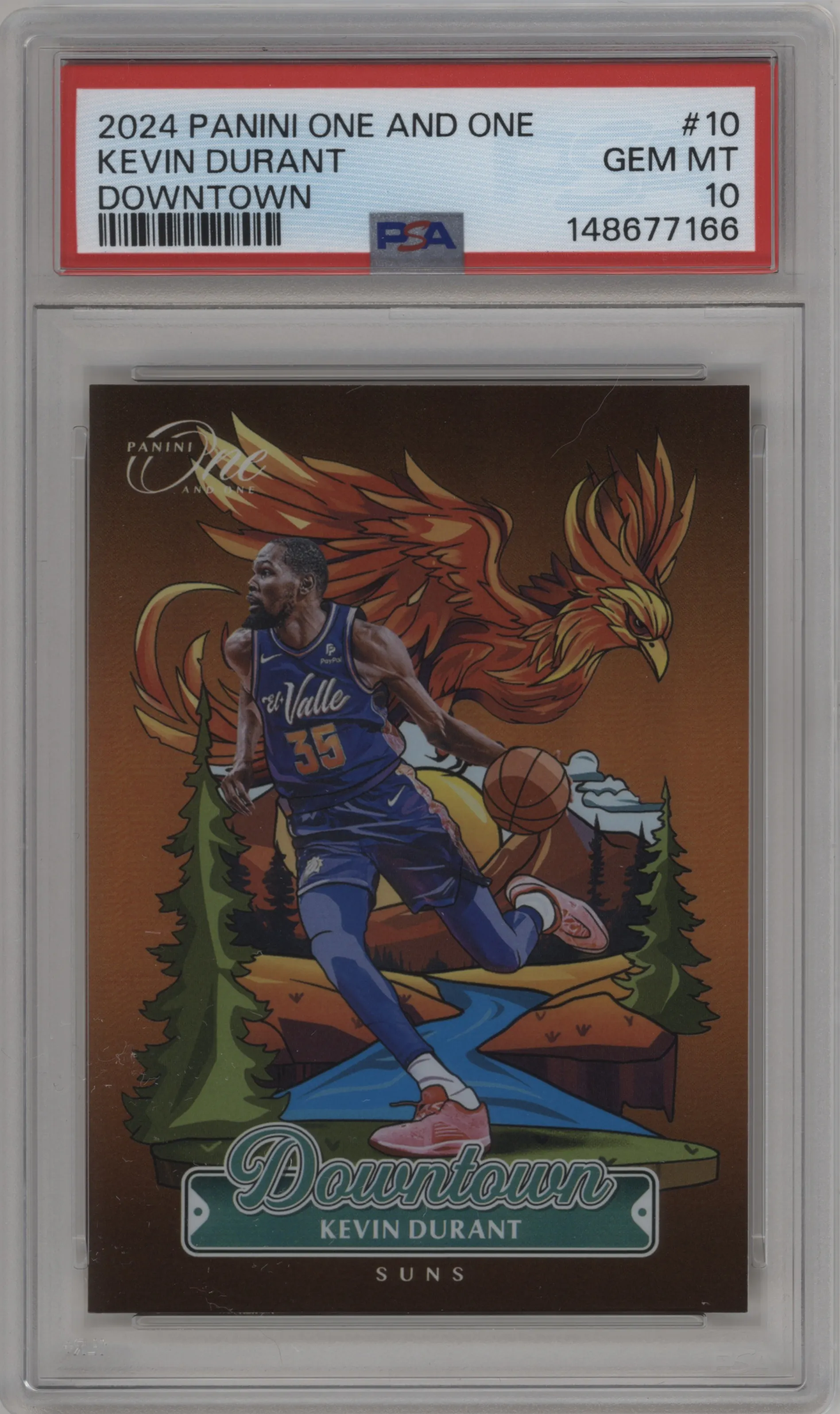 Kevin Durant from the 2024-25 Panini One and One set graded by PSA and given an overall grade of 10.