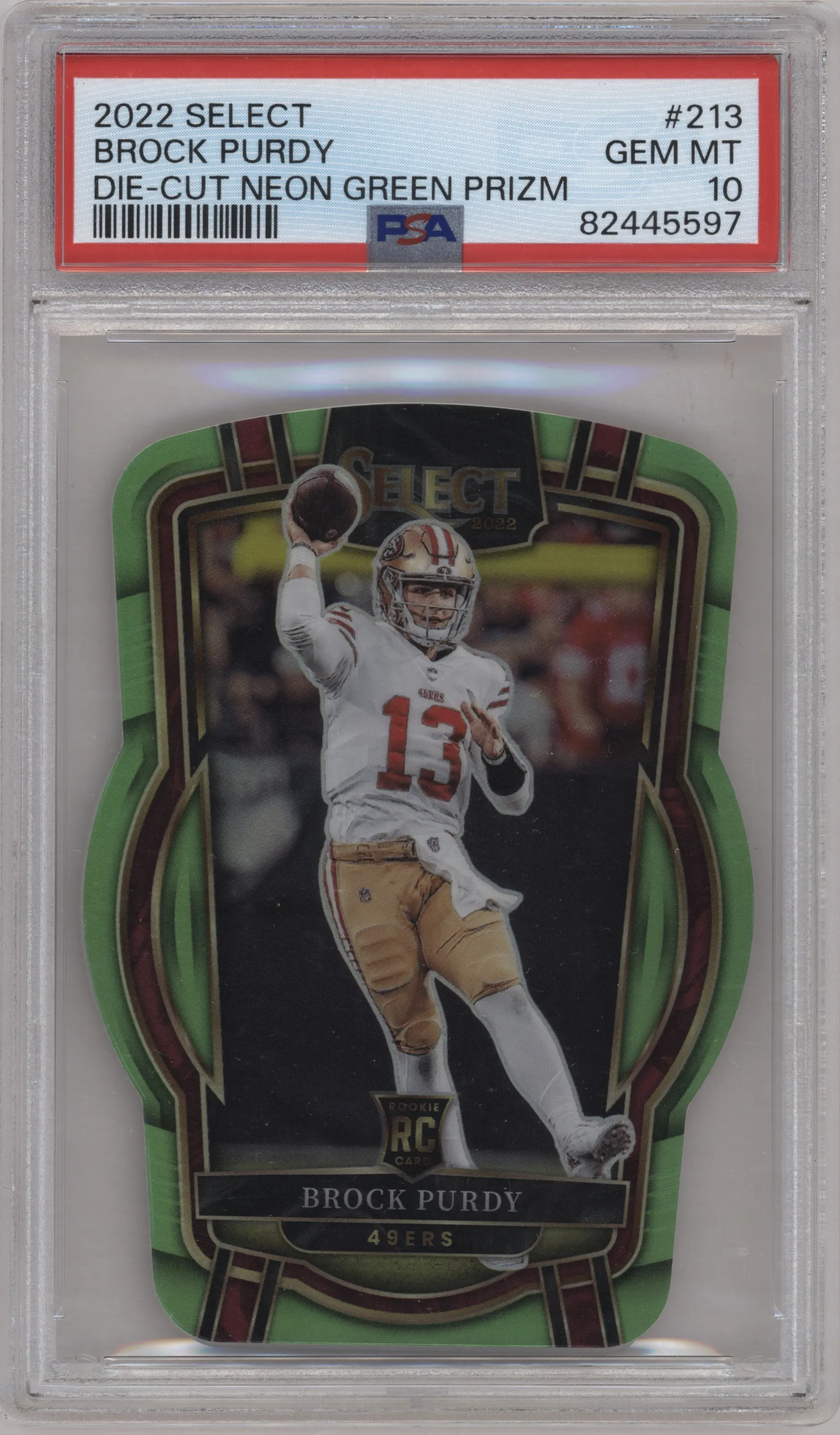 2022 Panini Select Club Lvl. Brock Purdy Die-Cut Neon Green #213 PSA 10