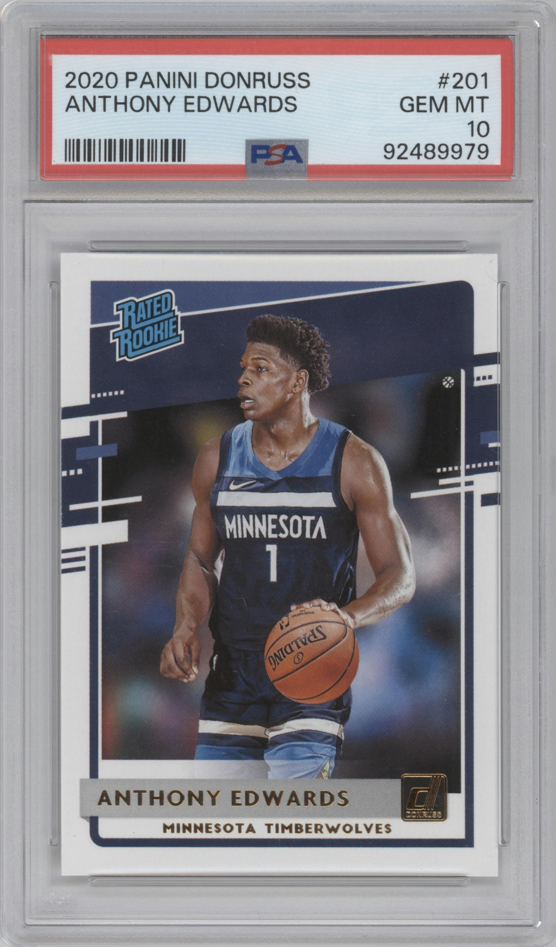 Anthony Edwards from the 2020-21 Panini Donruss set graded by PSA and given an overall grade of 10.