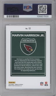 Marvin Harrison Jr. from the 2024 Donruss set graded by PSA and given an overall grade of 10.