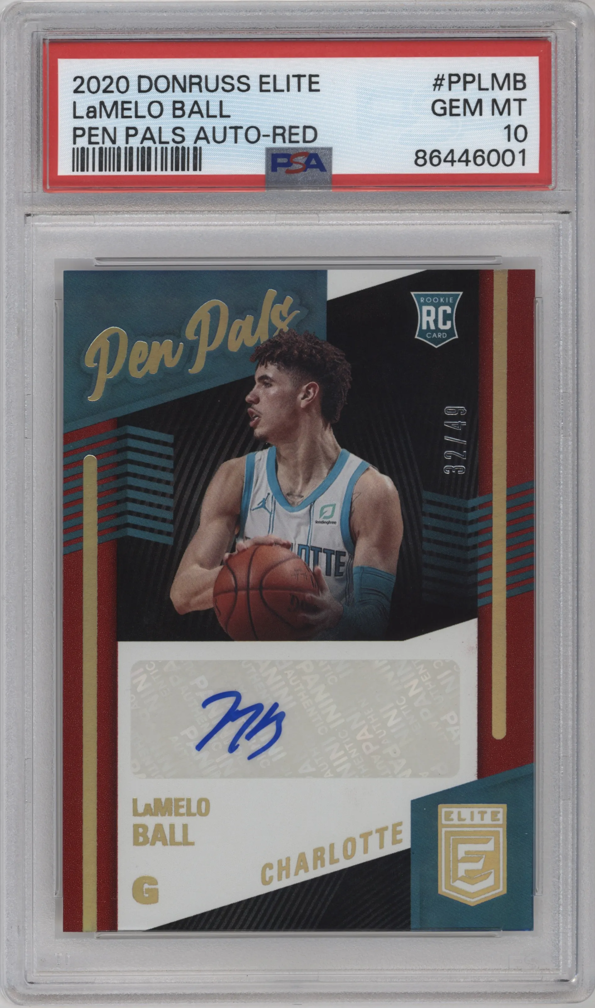 2020 Panini Donruss Elite Pen Pals Auto LaMelo Ball Red #PP-LMB PSA 10