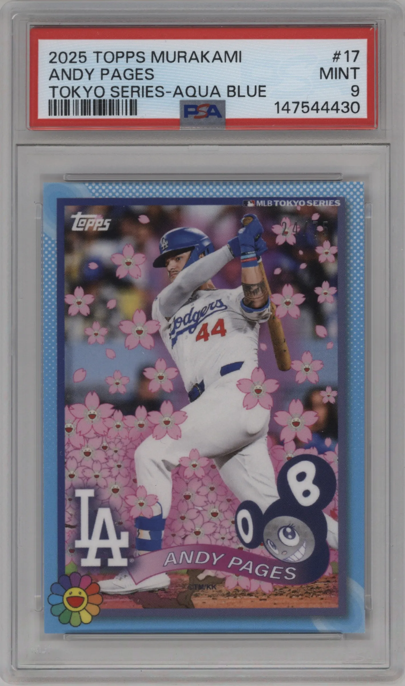 2025 Topps MLB World Tour Tokyo Series Takashi Murakami Complex Exclusive Andy Pages Aqua Blue #17 PSA 9