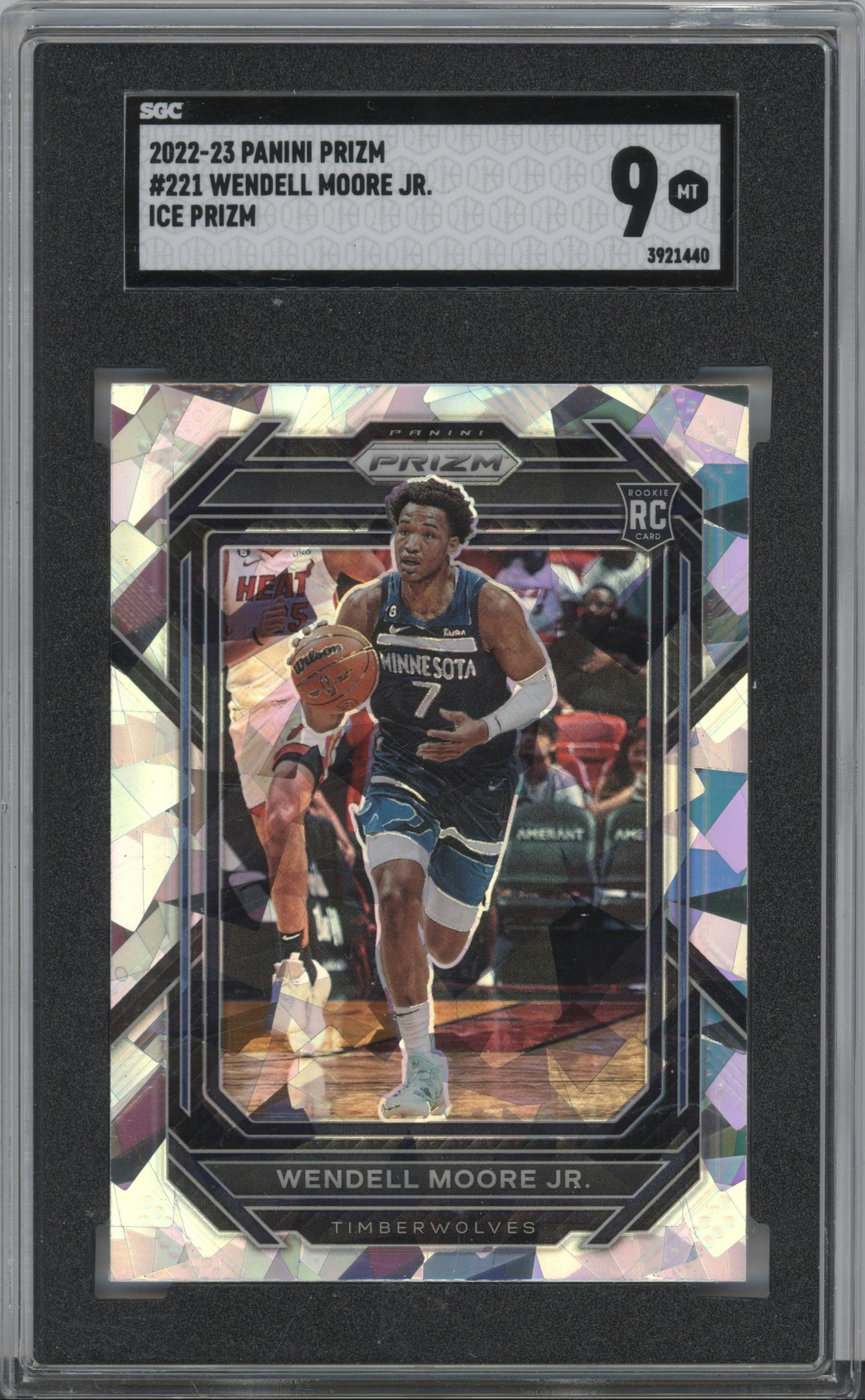 Wendell Moore Jr. from the 2022-23 Panini Prizm  set featuring a Ice Prizm parallel graded by SGC and given an overall grade of 9.