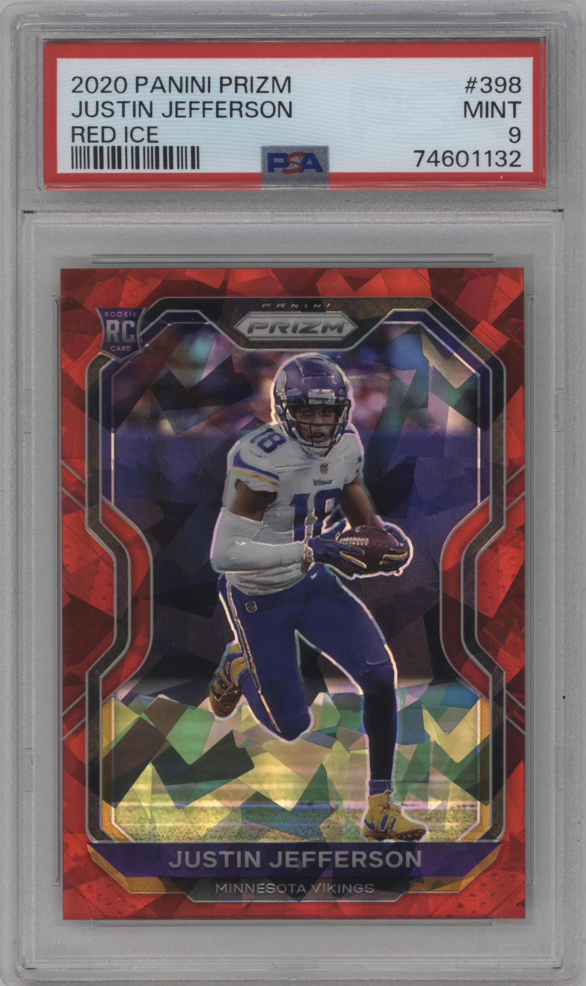 2020 Panini Prizm Justin Jefferson Red Ice Prizm #398 PSA 9
