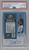 Jalen Hurts from the 2020 Panini Contenders Optic set featuring a Teal parallel graded by PSA and given an overall grade of 10.