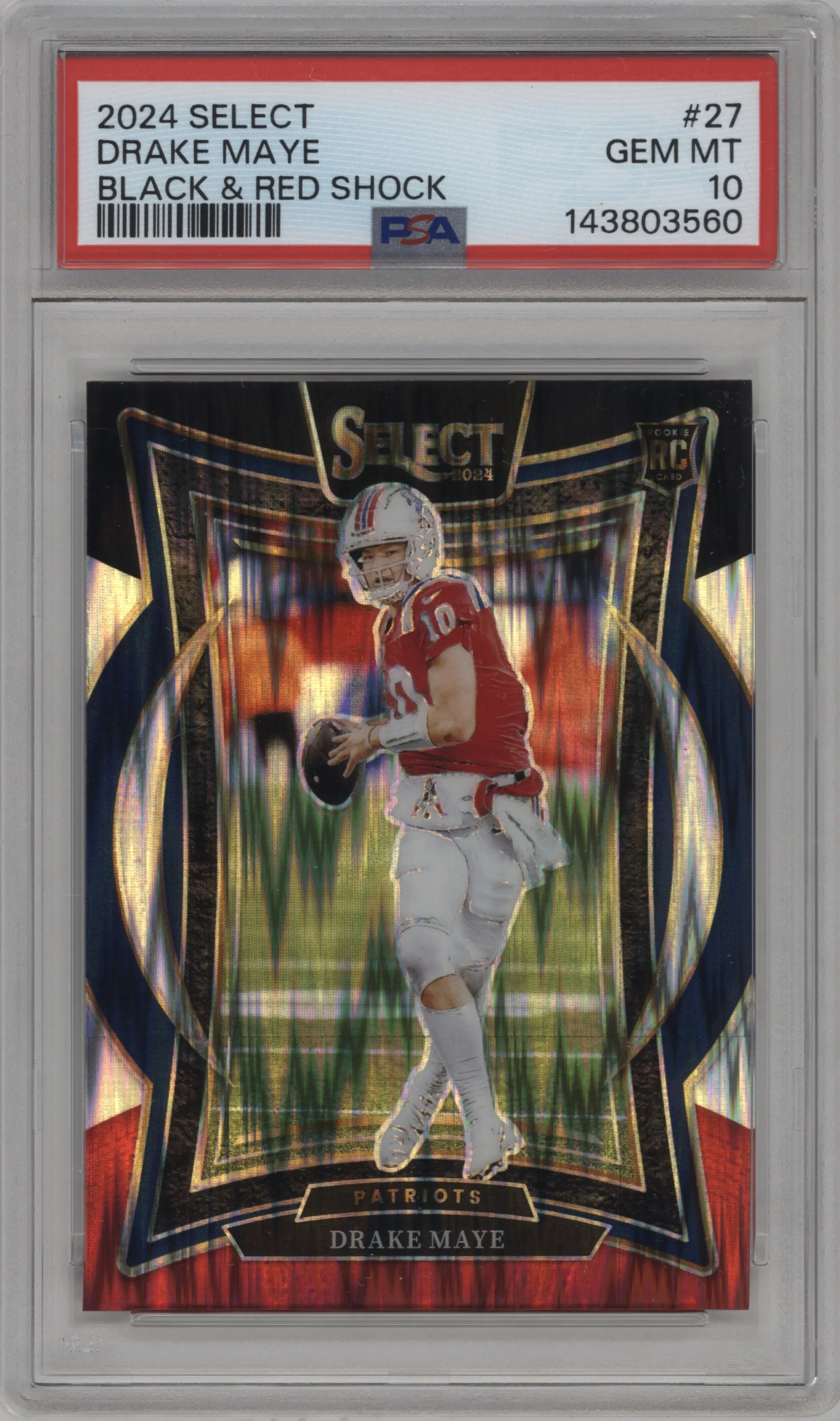 2024 Panini Select Drake Maye Black & Red Shock #27 PSA 10