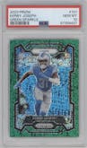 Kerby Joseph  from the 2023 Panini Prizm set featuring a Green Sparkle parallel graded by PSA and given an overall grade of 10.