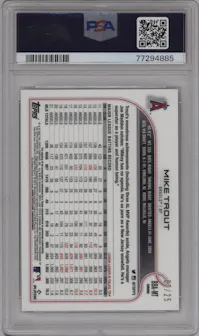 Mike Trout from the 2022 Topps Chrome Ben Baller set featuring a Orange Refractor  parallel graded by PSA and given an overall grade of 10.