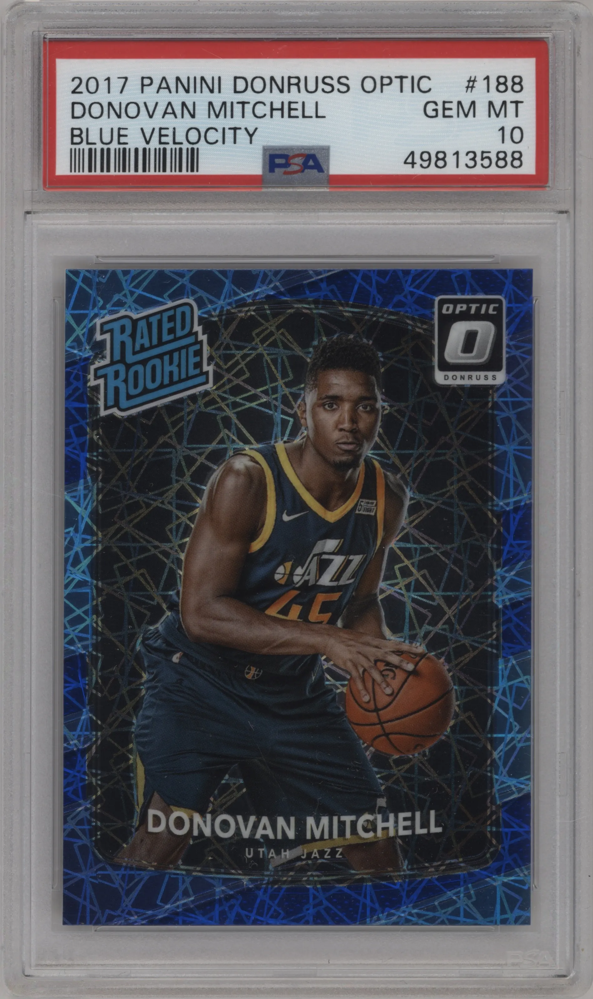 2017 Panini Donruss Optic Rated Rookie Donovan Mitchell Blue Velocity PSA 10