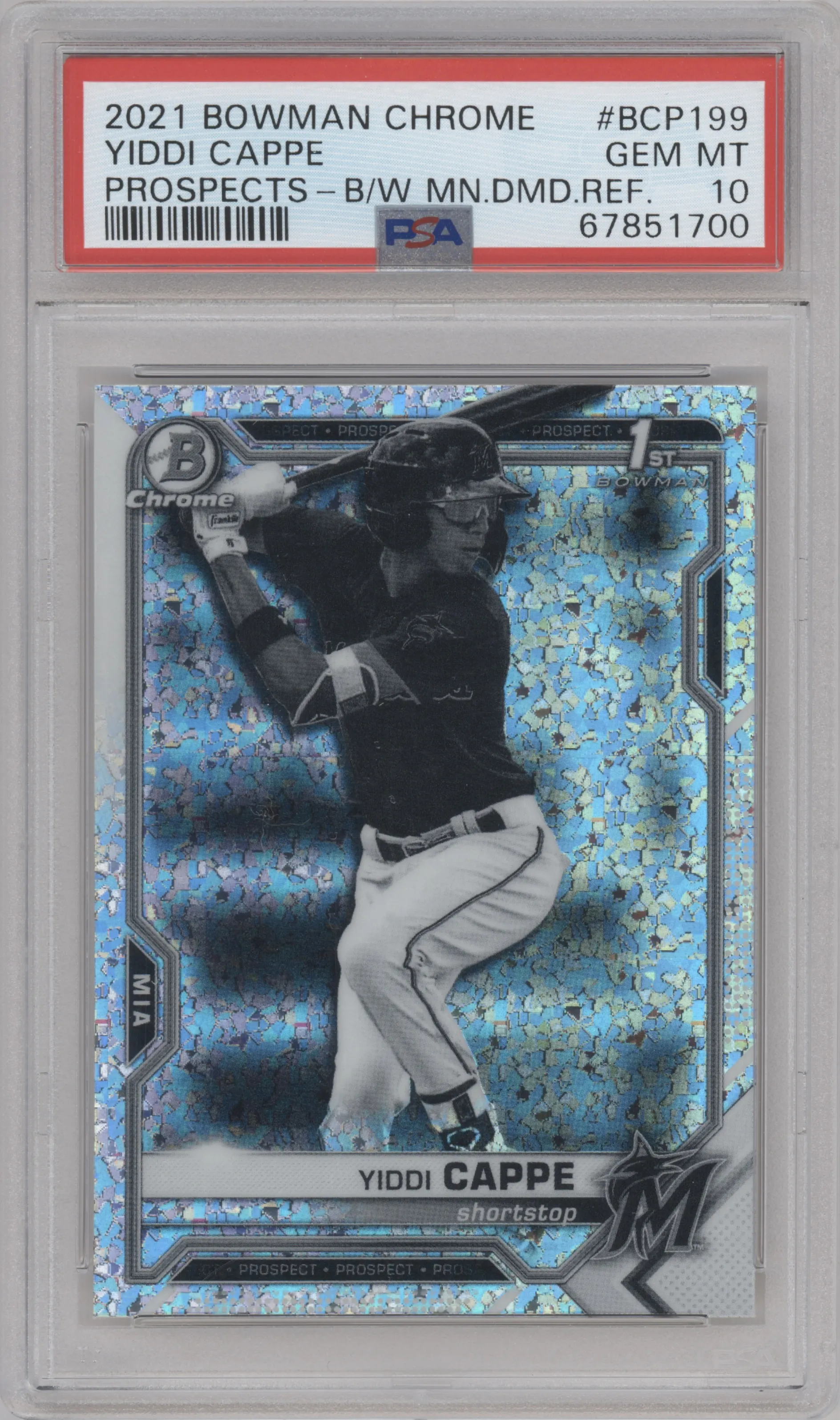 2021 Bowman Chrome Prospects Yiddi Cappe Black & White Mini-Diamond Refractor PSA 10