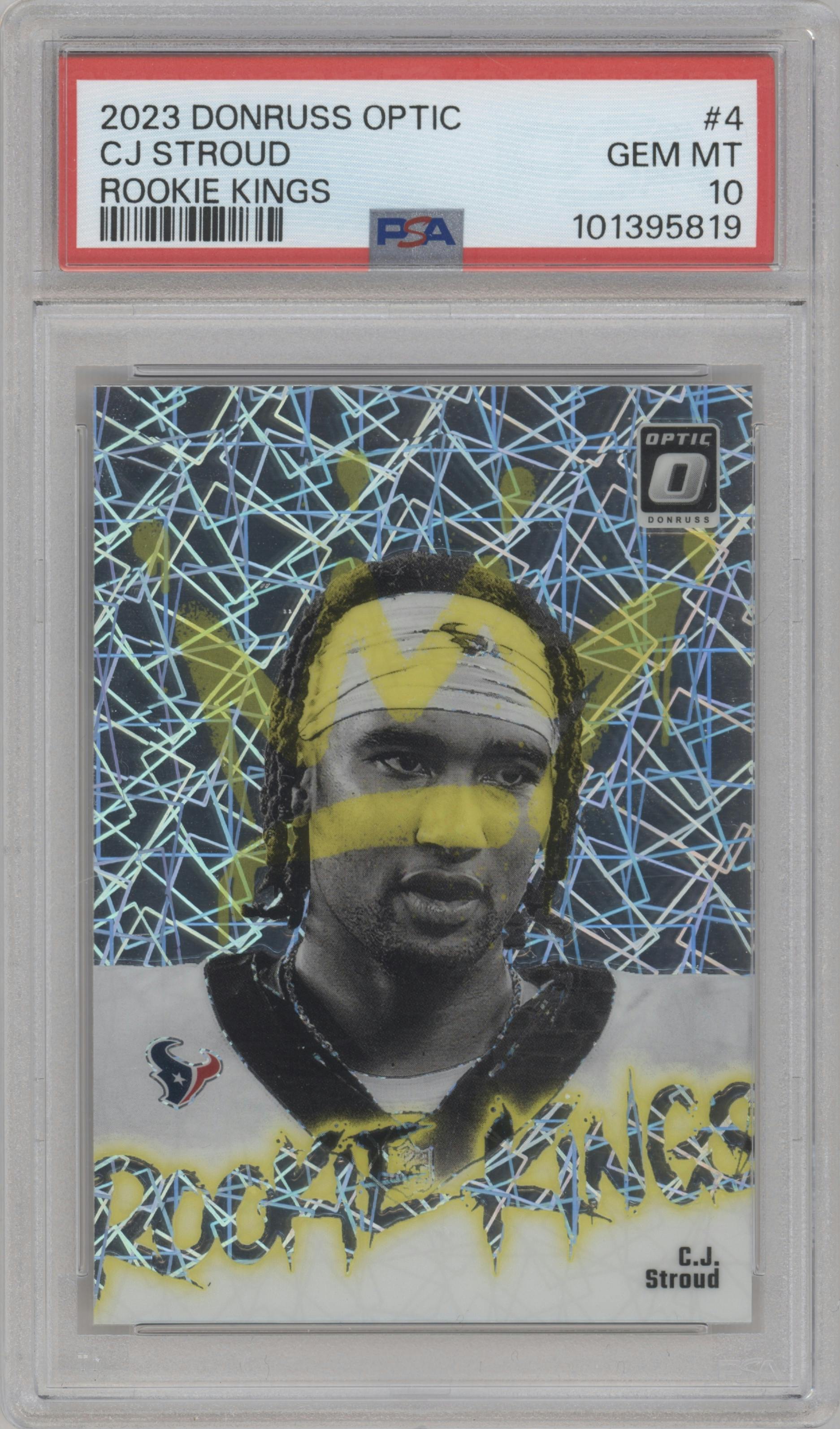 C.J. Stroud from the 2023 Donruss Optic set graded by PSA and given an overall grade of 10.