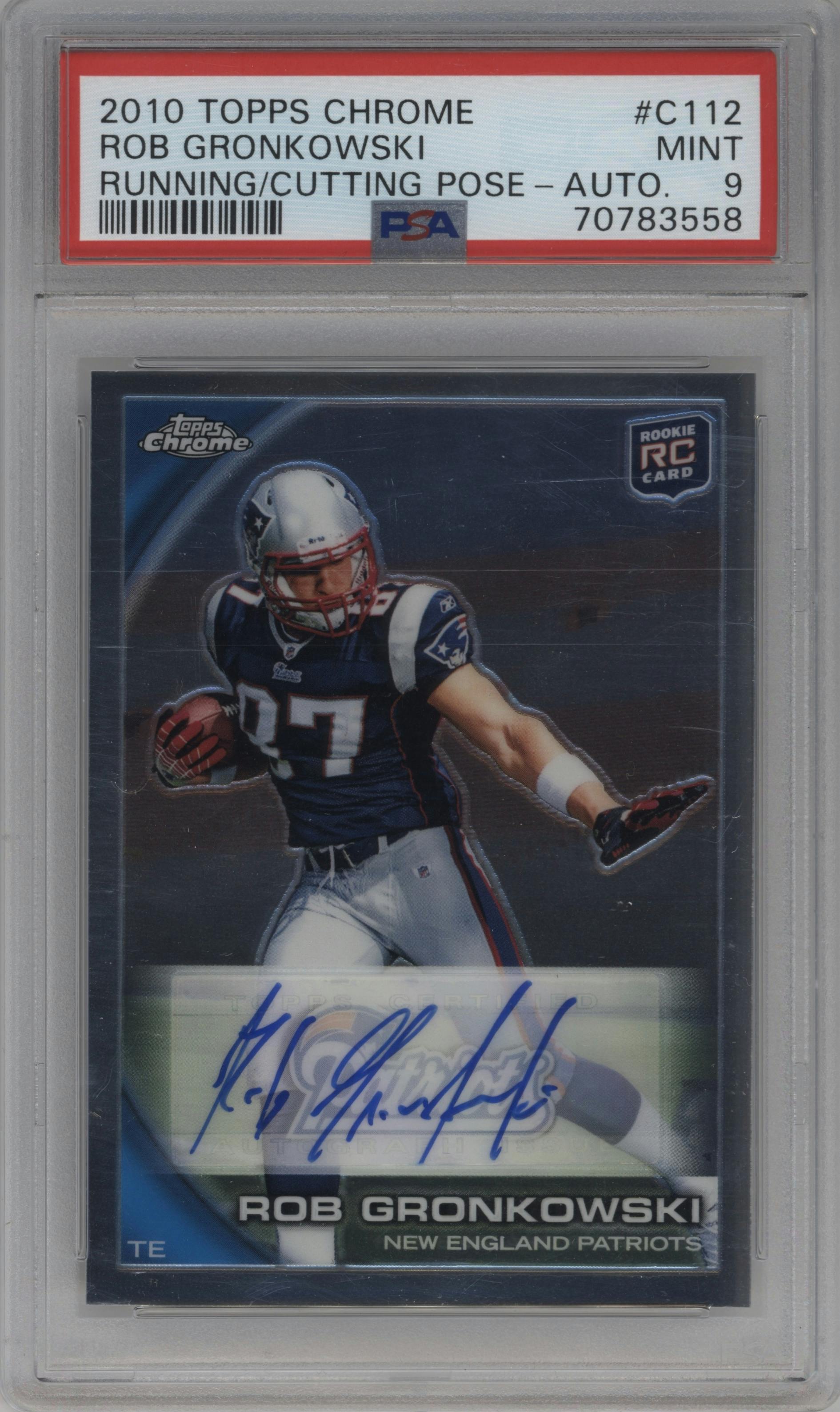 Rob Gronkowski from the 2010 Topps Chrome set graded by PSA and given an overall grade of 9.